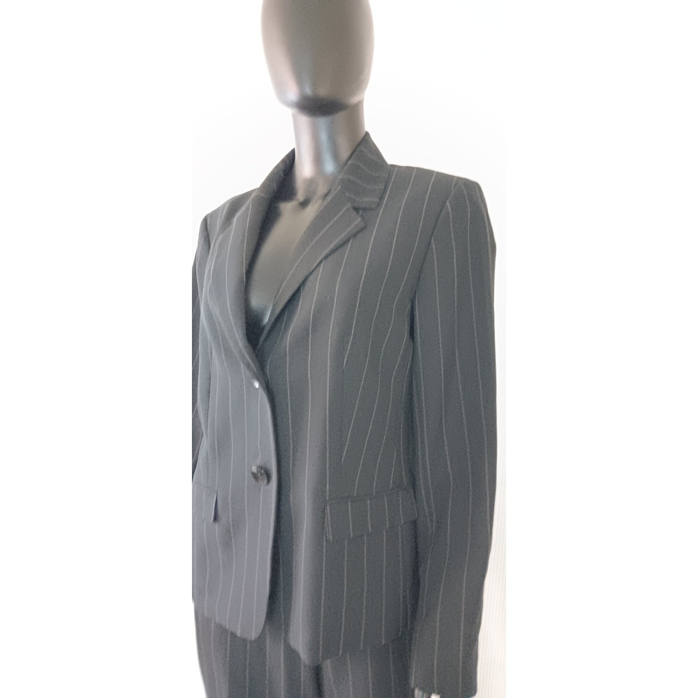 Black Label by Evan-Picone Womens Pinstripe Jacket Pant Suit Black Size 12 - Picture 5 of 5